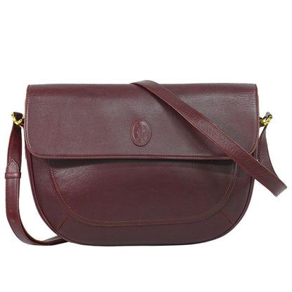 Cartier Must Line Shoulder Bag Pochette Leather Bordeaux