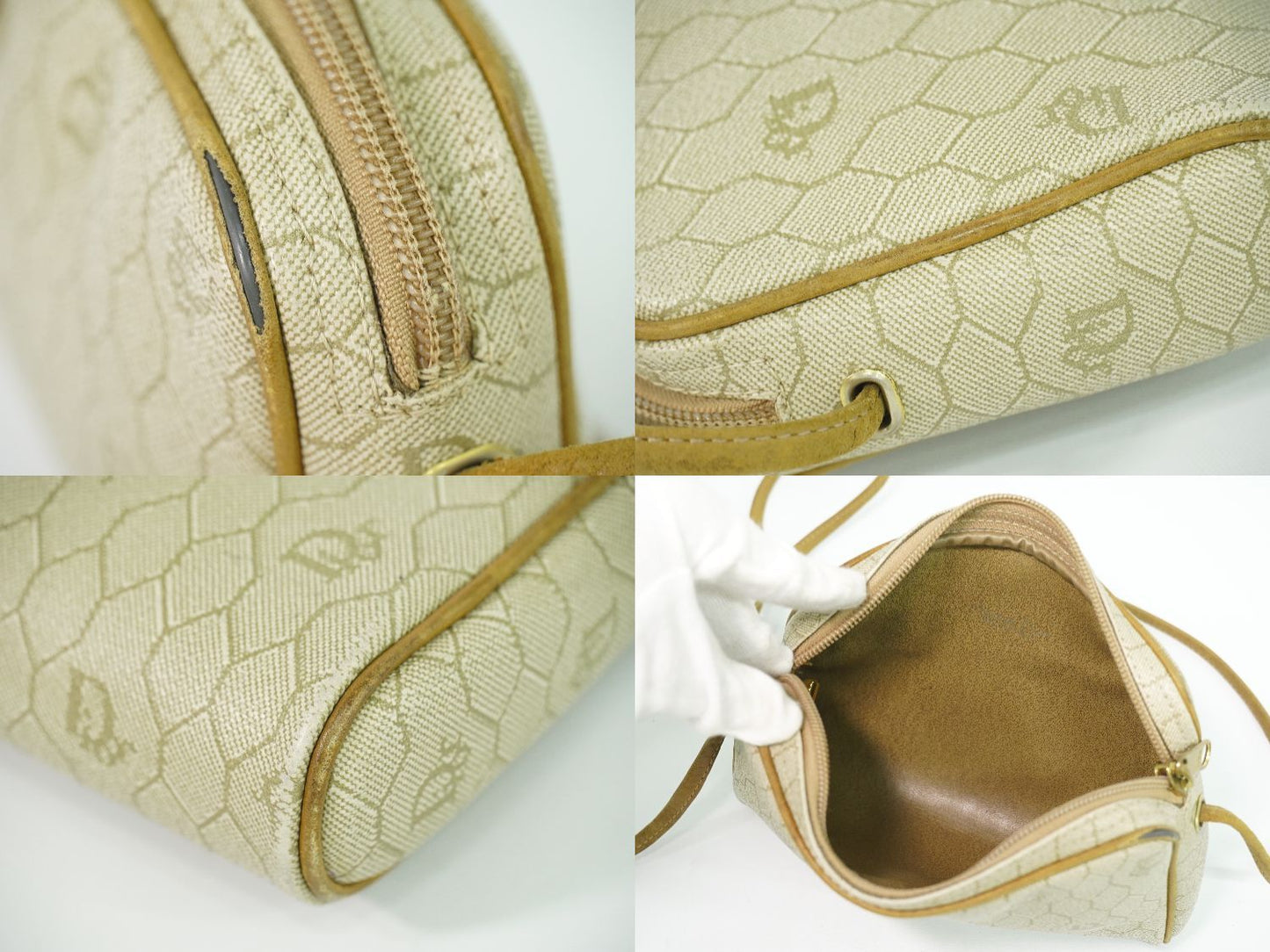 Dior Honeycomb Pattern Shoulder Bag Pochette Beige — view 8