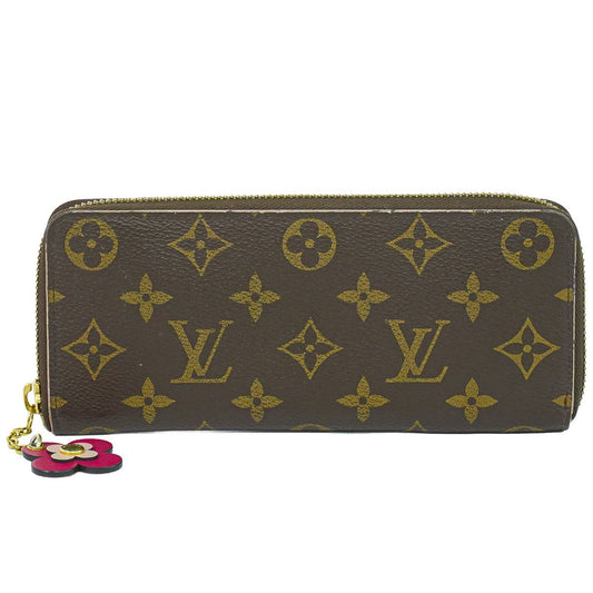 Louis Vuitton LV Portefeuille Clemence Flower Charm Monogram Wallet Brown