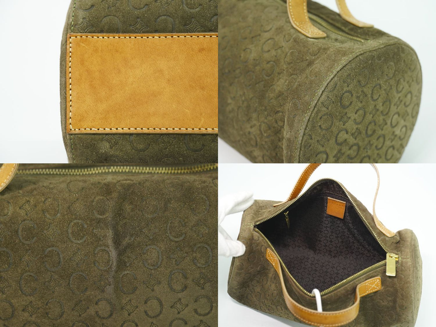 Celine C Macadam Handbag Suede Leather Khaki Bag — view 8