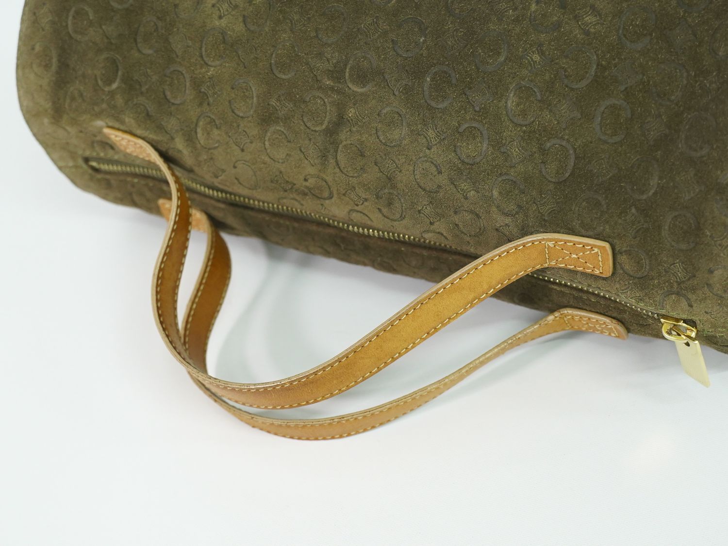 Celine C Macadam Handbag Suede Leather Khaki Bag — view 4