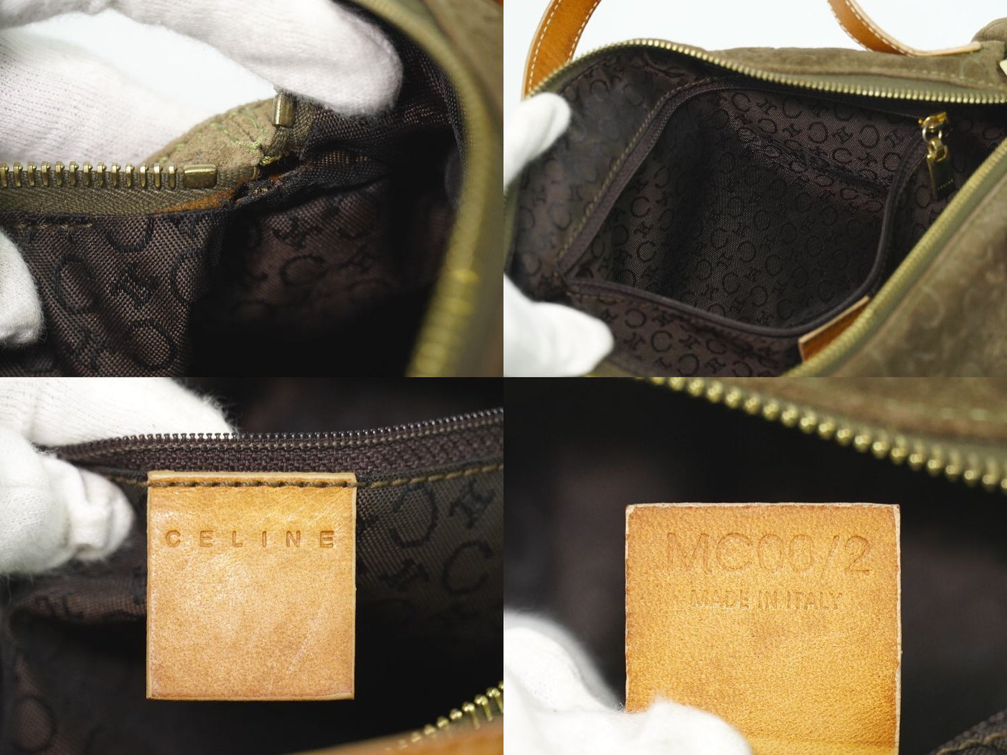 Celine C Macadam Handbag Suede Leather Khaki Bag — view 9