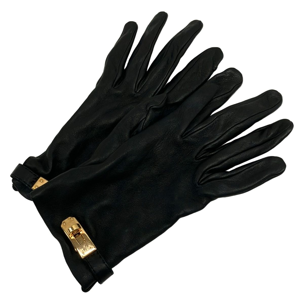 Hermes Gloves Black Kelly Charm Gold Lambskin