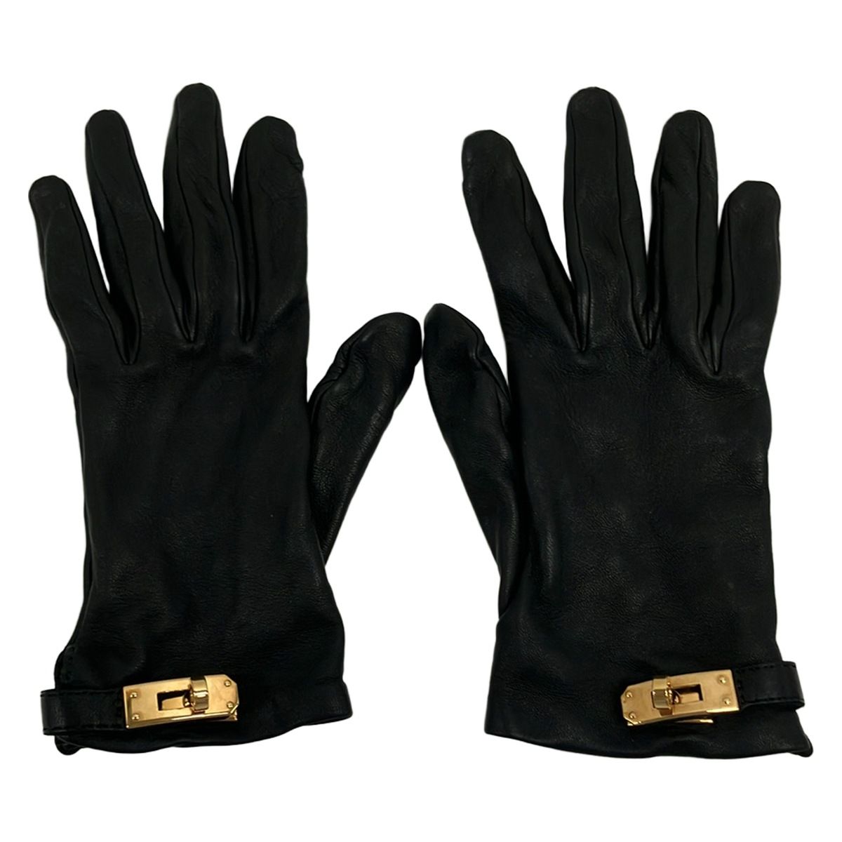 Hermes Gloves Black Kelly Charm Gold Lambskin — view 2