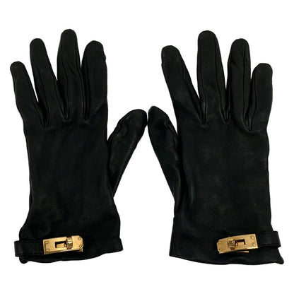Hermes Gloves Black Kelly Charm Gold Lambskin — view 2
