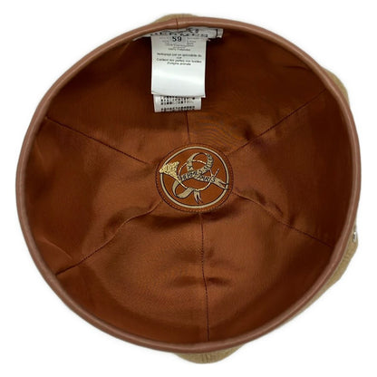 Hermes Hat 59 Beige Dark Brown Beret Series Wool Leather — view 4