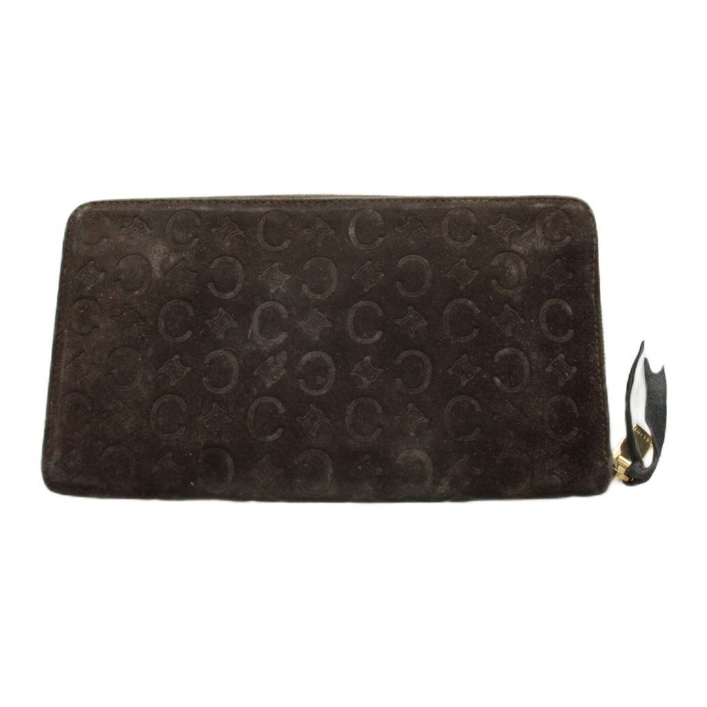 Celine C Macadam Wallet Zip Around Coin Purse Suede Brown — view 2