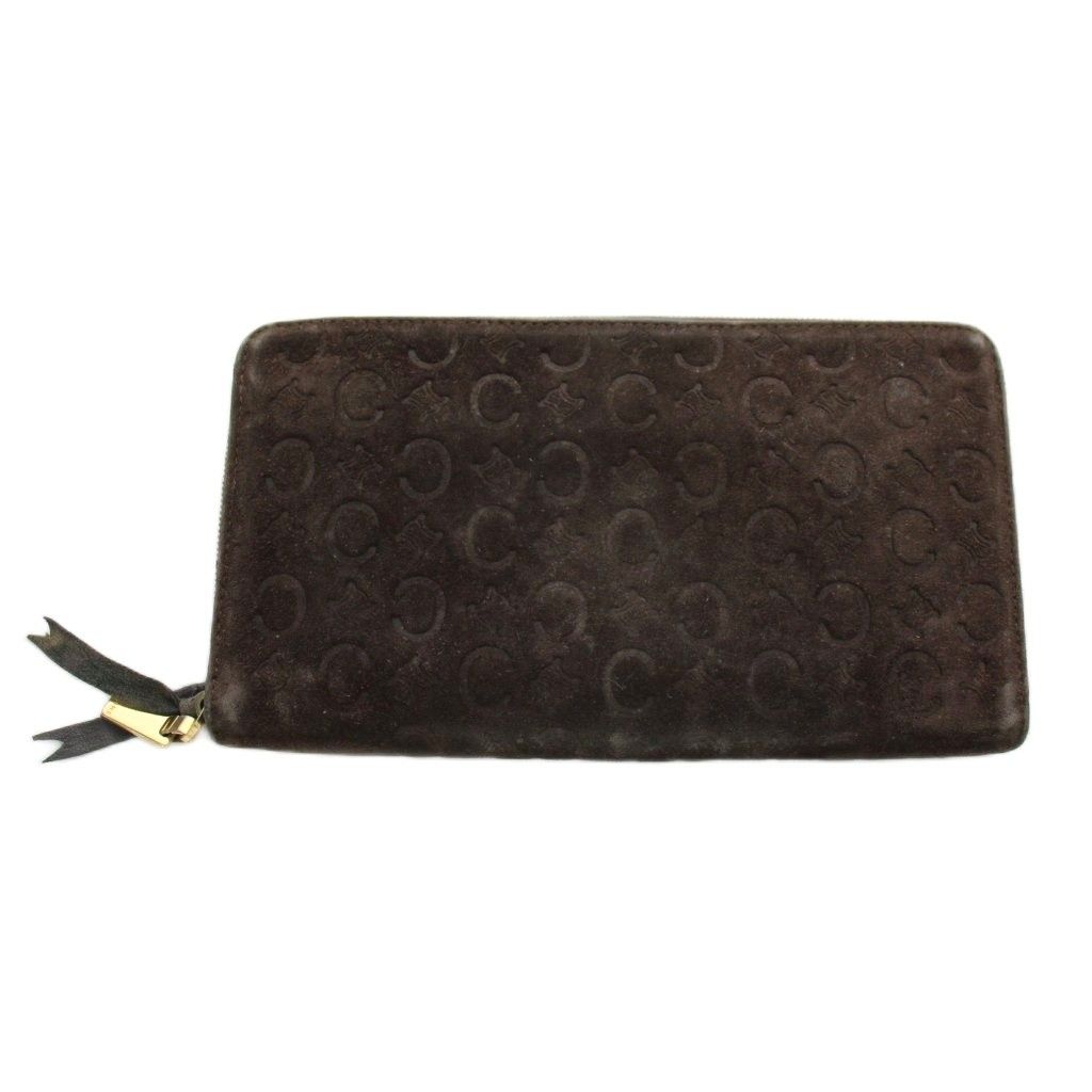 Celine C Macadam Wallet Zip Around Coin Purse Suede Brown