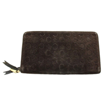 Celine C Macadam Wallet Zip Around Coin Purse Suede Brown