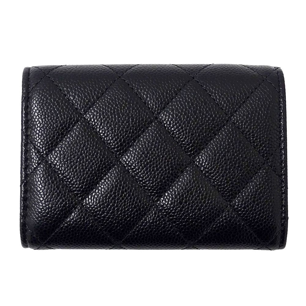 Chanel Wallet Quilted Trifold Caviar Leather Black Gold Mini Small — view 2