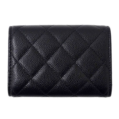 Chanel Wallet Quilted Trifold Caviar Leather Black Gold Mini Small — view 2
