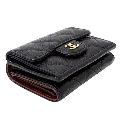 Chanel Wallet Quilted Trifold Caviar Leather Black Gold Mini Small — view 3