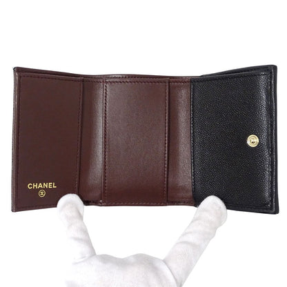 Chanel Wallet Quilted Trifold Caviar Leather Black Gold Mini Small — view 4