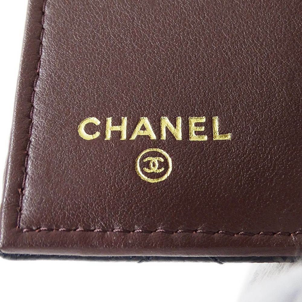 Chanel Wallet Quilted Trifold Caviar Leather Black Gold Mini Small — view 5