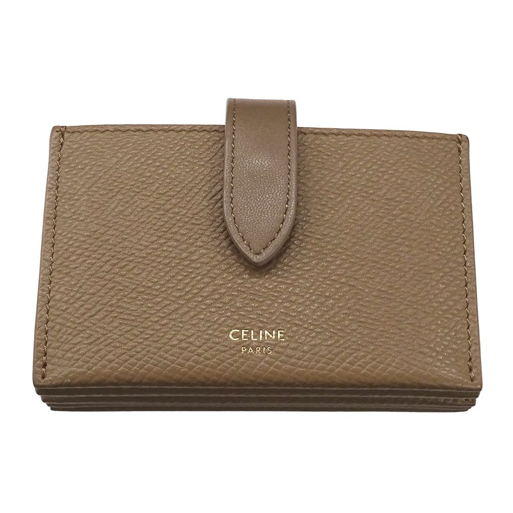 Celine Card Case Business Holder Accordion Leather Beige Brown