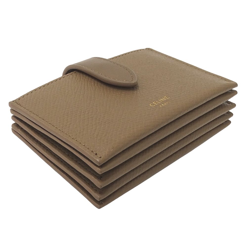 Celine Card Case Business Holder Accordion Leather Beige Brown — view 3