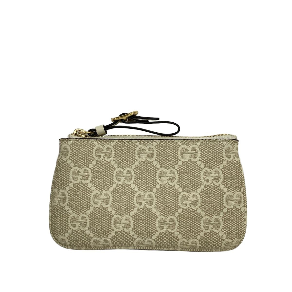 Gucci Coin Case GG Emblem Beige Ivory Leather with Key