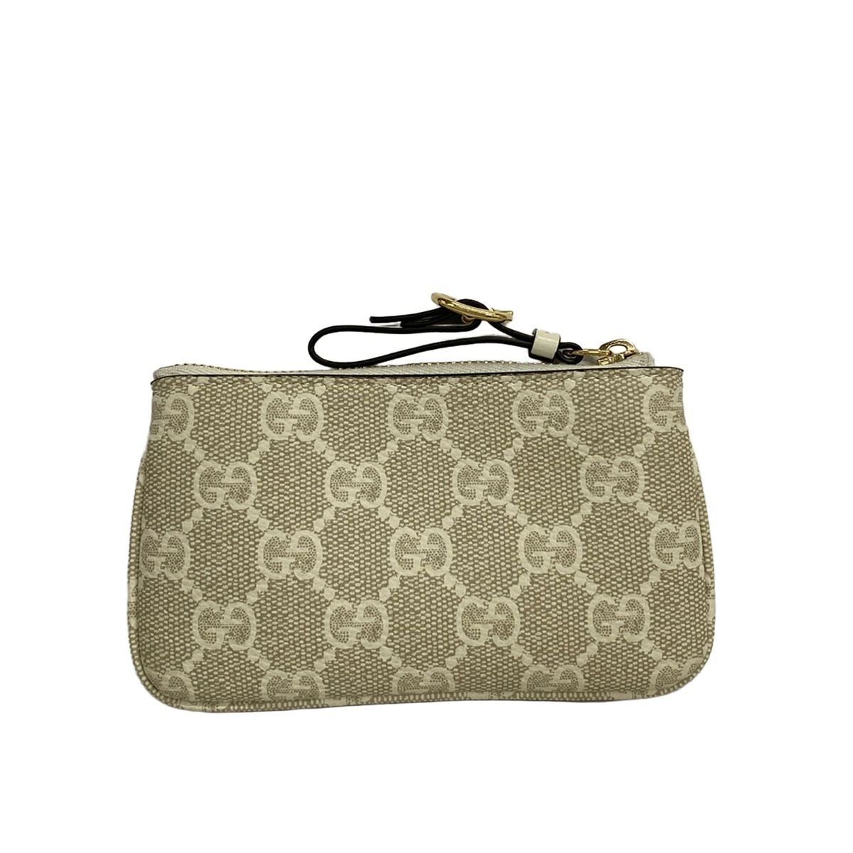 Gucci Coin Case GG Emblem Beige Ivory Leather with Key — view 2