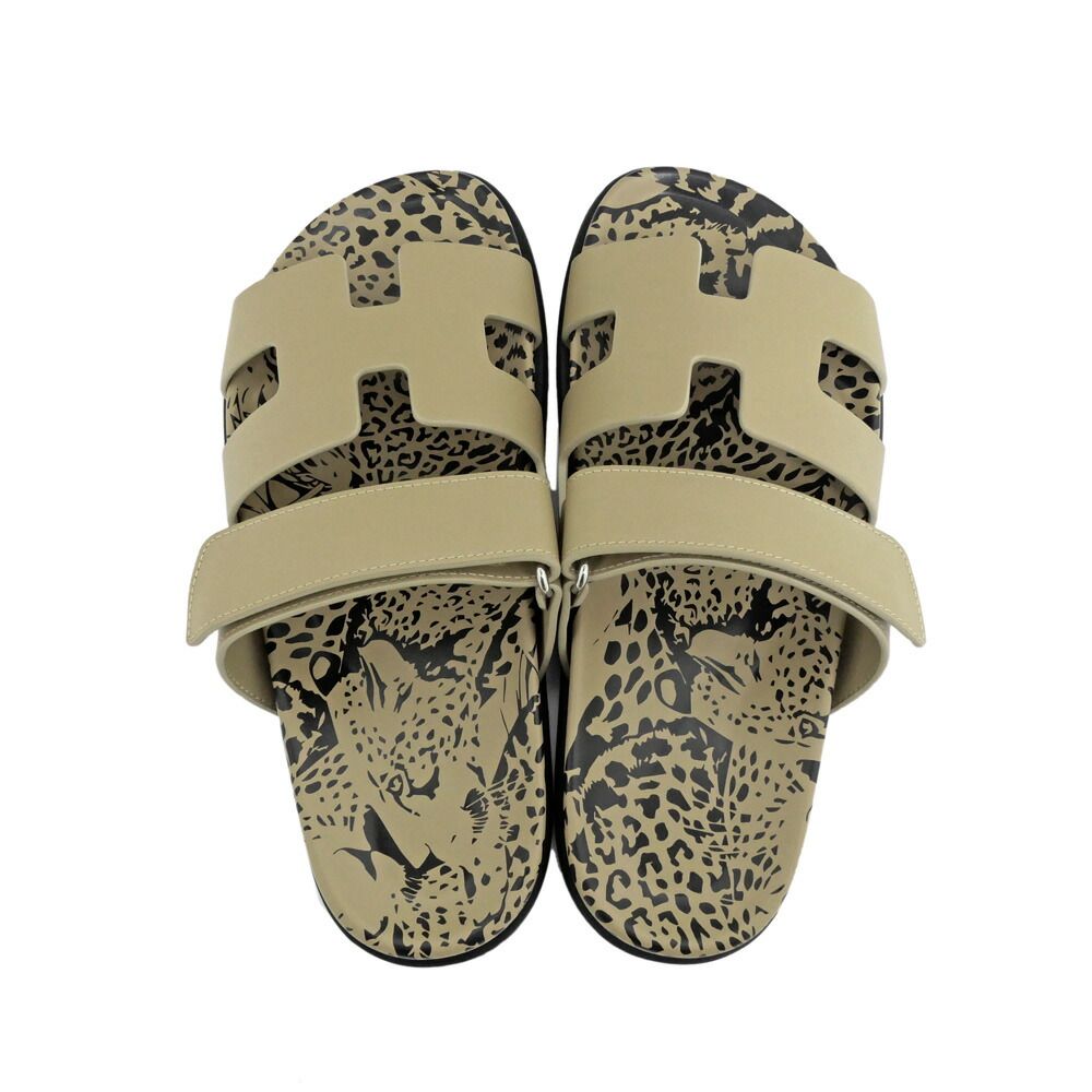 Hermes Sandals Chypre 37 Leopard Beige Argil Shoes — view 6