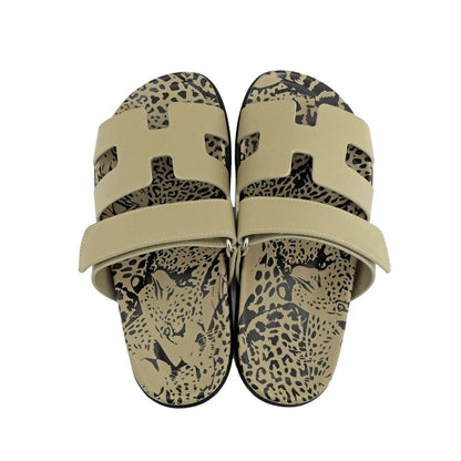 Hermes Sandals Chypre 37 Leopard Beige Argil Shoes — view 6