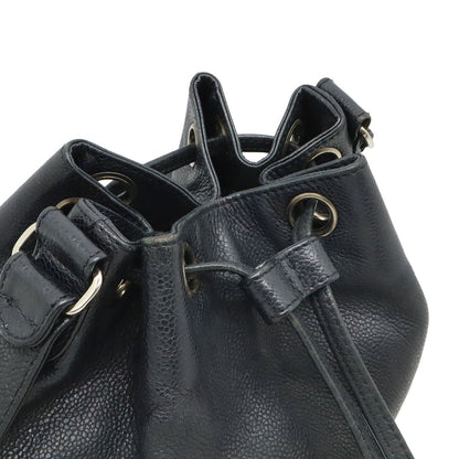 Chanel Logo Drawstring Shoulder Bag Chain Bag Caviar Leather Black Silver Pouch — view 4