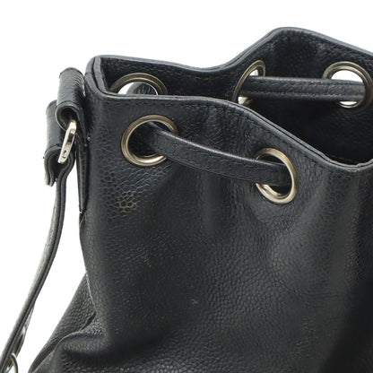 Chanel Logo Drawstring Shoulder Bag Chain Bag Caviar Leather Black Silver Pouch — view 6