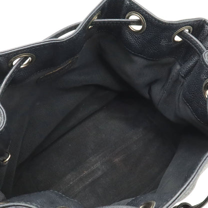 Chanel Logo Drawstring Shoulder Bag Chain Bag Caviar Leather Black Silver Pouch — view 5