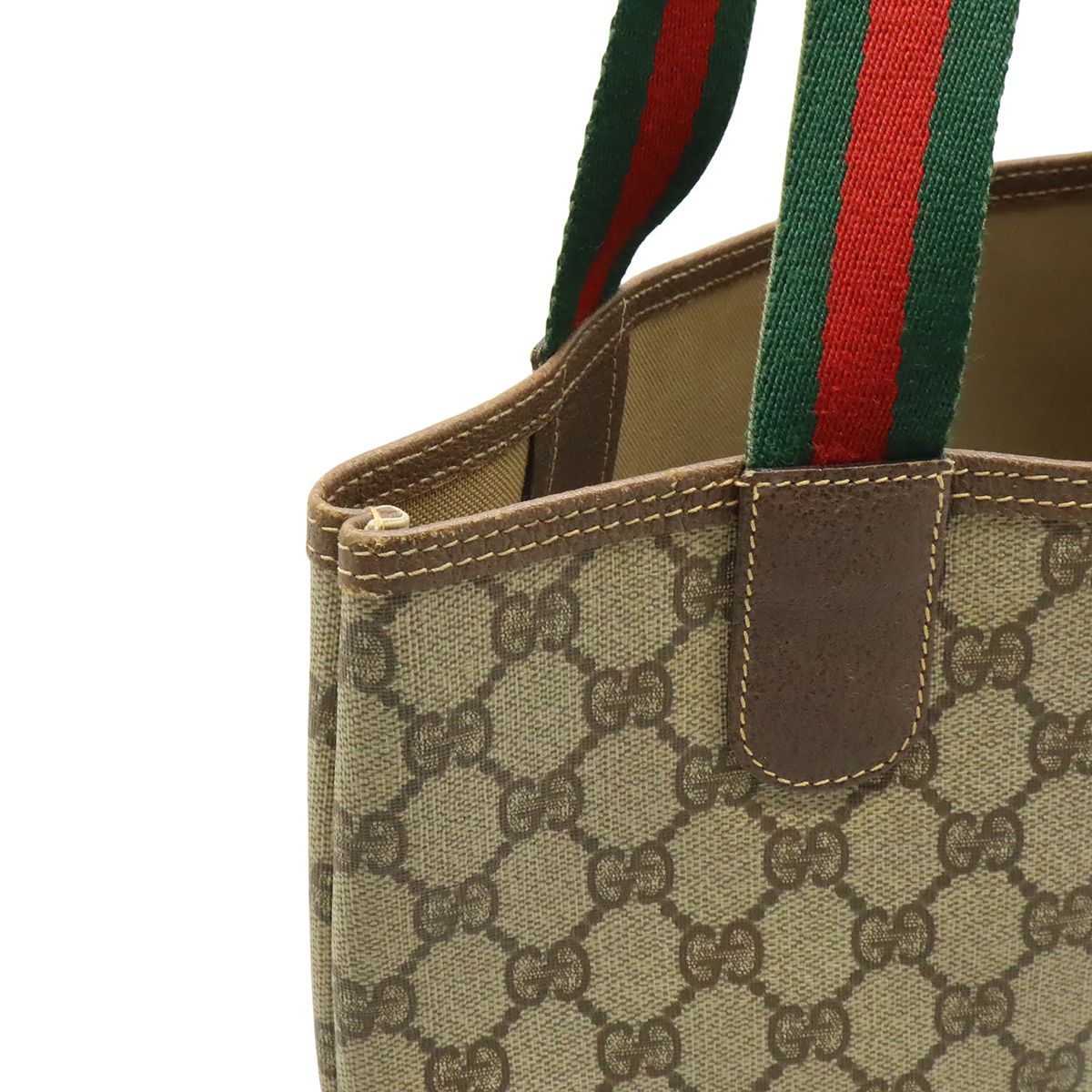 Gucci Vintage GG Plus Sherry Line Tote Shoulder Bag Vertical Leather Beige — view 4