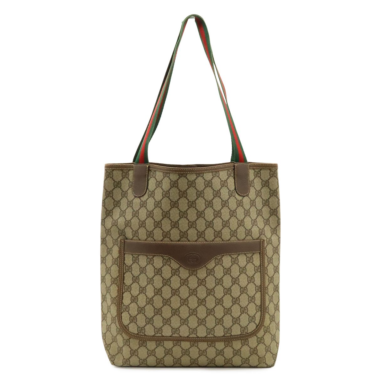 Gucci Vintage GG Plus Sherry Line Tote Shoulder Bag Vertical Leather Beige