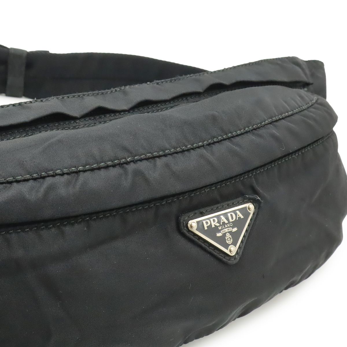 Prada Triangle Logo Belt Bag Waist Pouch Hip Nylon Black Silver — view 9
