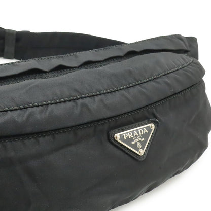 Prada Triangle Logo Belt Bag Waist Pouch Hip Nylon Black Silver — view 9