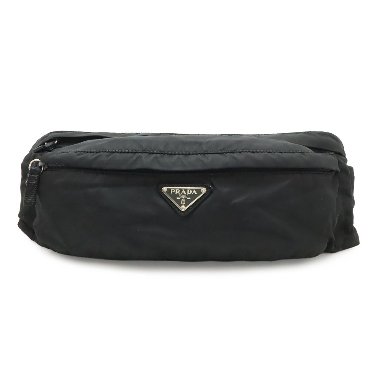Prada Triangle Logo Belt Bag Waist Pouch Hip Nylon Black Silver