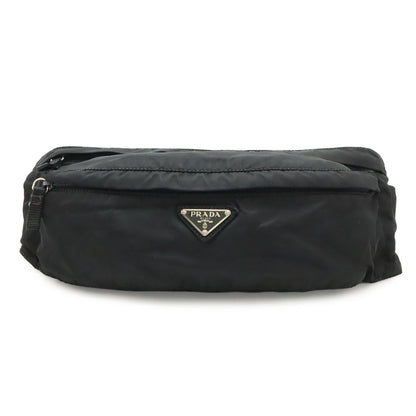 Prada Triangle Logo Belt Bag Waist Pouch Hip Nylon Black Silver