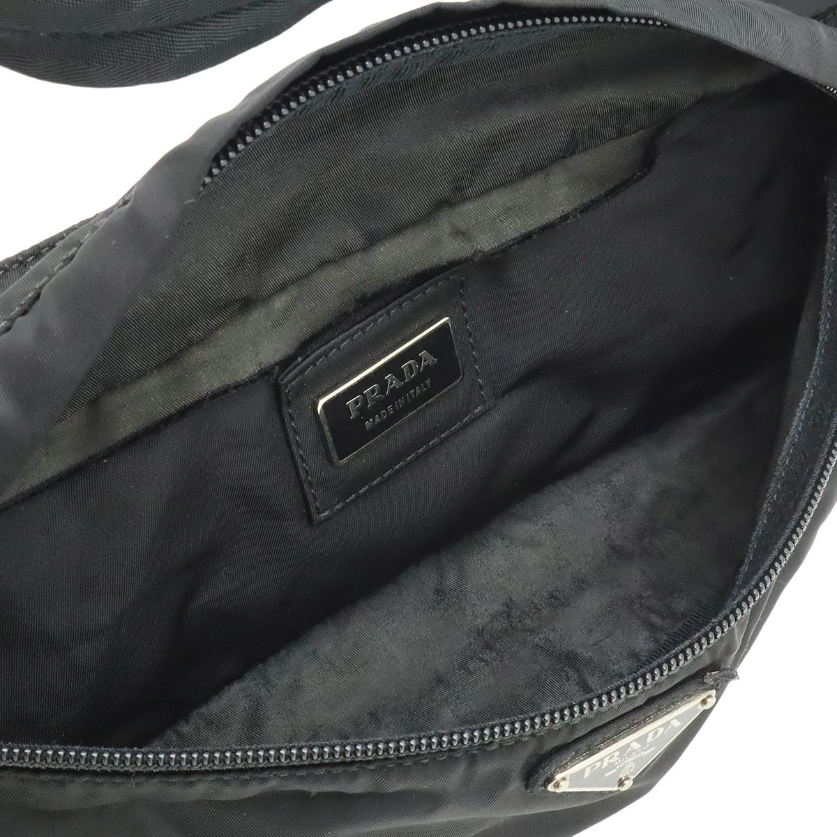 Prada Triangle Logo Belt Bag Waist Pouch Hip Nylon Black Silver — view 5