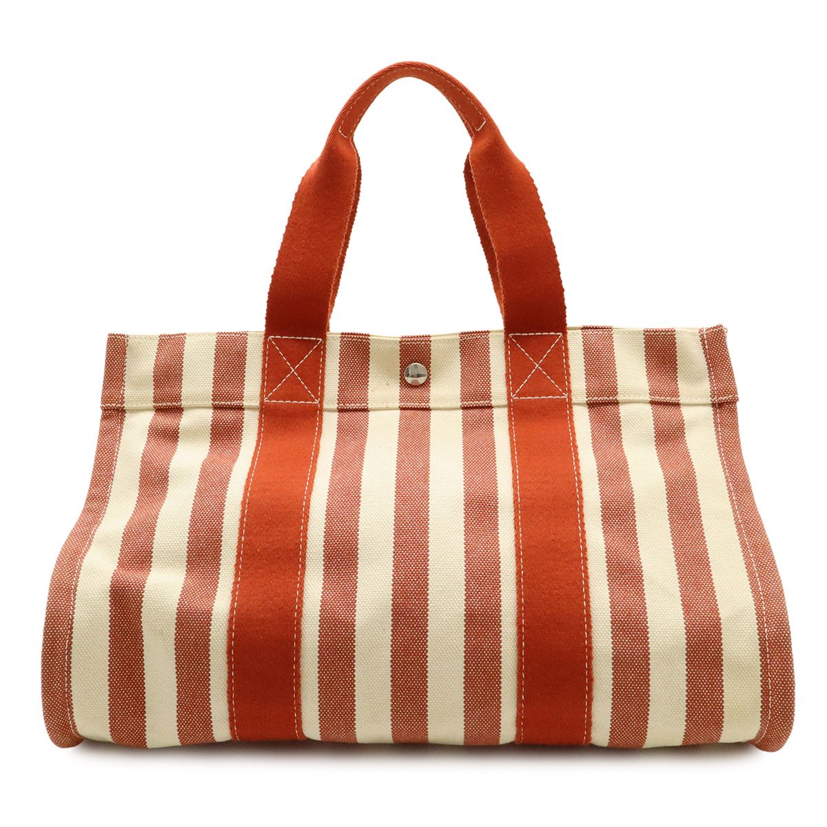 Hermes Cannes MM Tote Striped Canvas Red Ivory