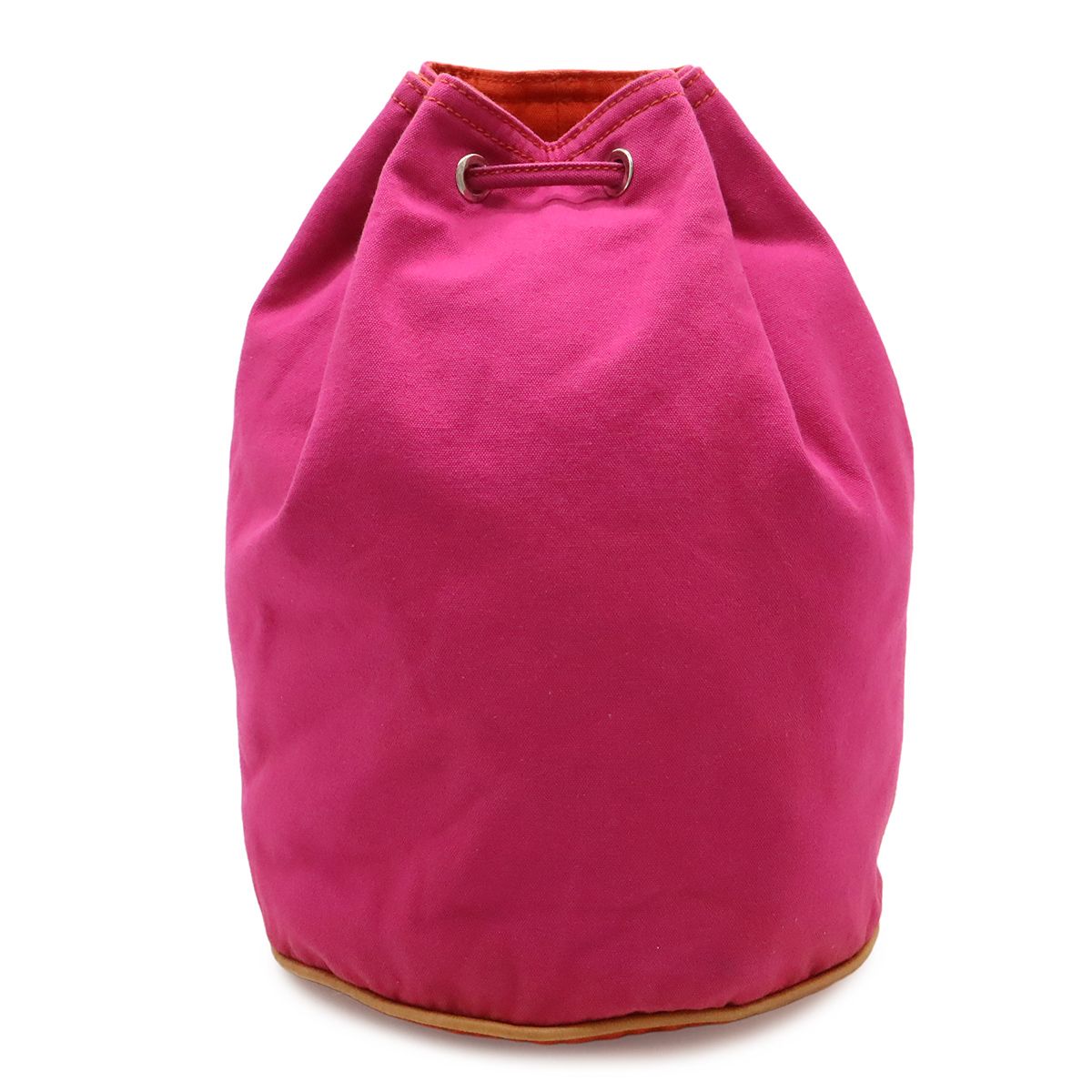 Hermes Polochonmimil GM Shoulder Bag Drawstring Canvas Leather Pink Red