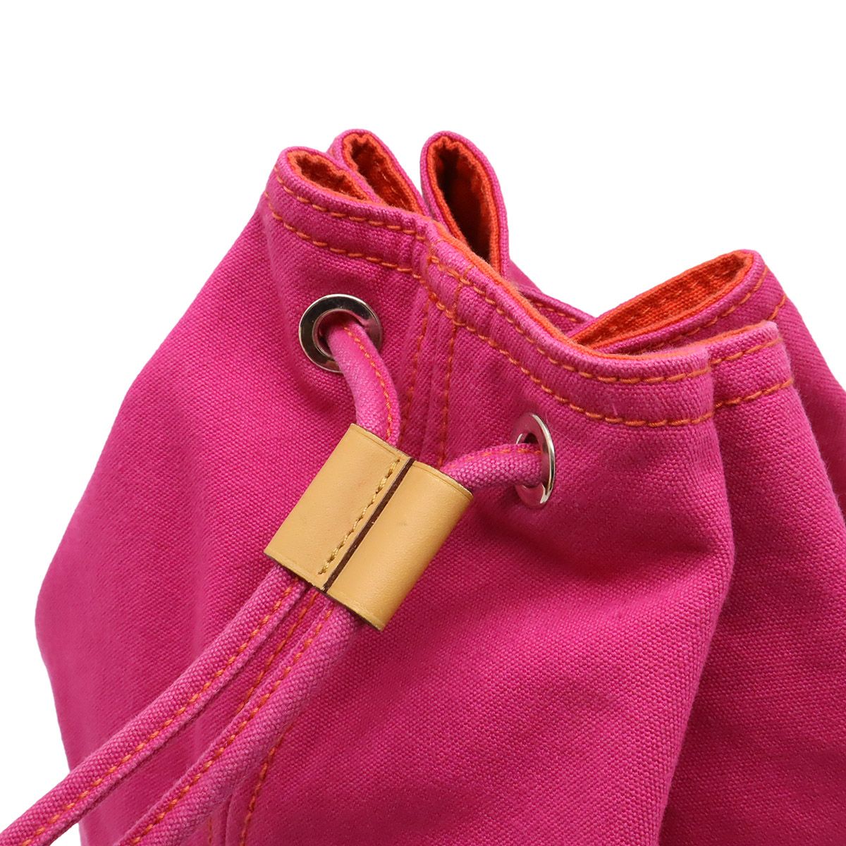 Hermes Polochonmimil GM Shoulder Bag Drawstring Canvas Leather Pink Red — view 4