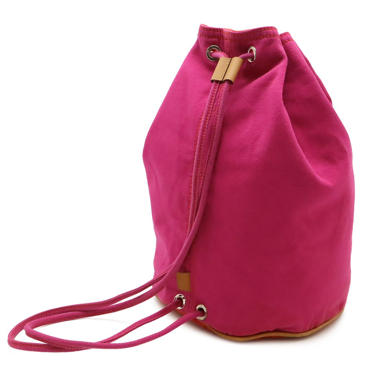 Hermes Polochonmimil GM Shoulder Bag Drawstring Canvas Leather Pink Red — view 2