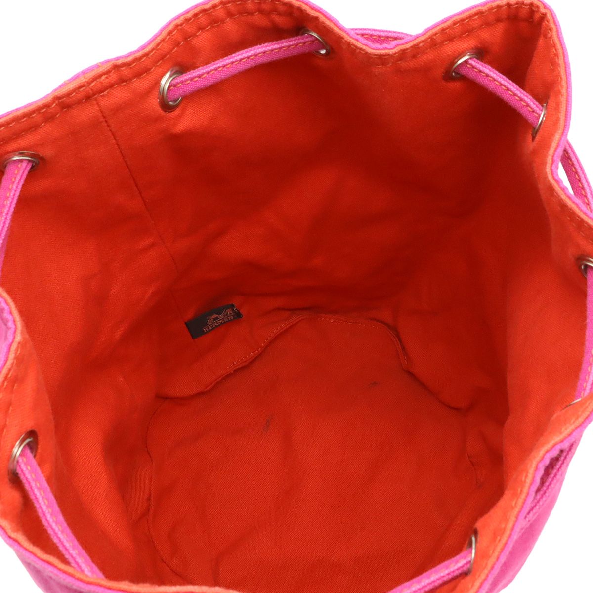 Hermes Polochonmimil GM Shoulder Bag Drawstring Canvas Leather Pink Red — view 8