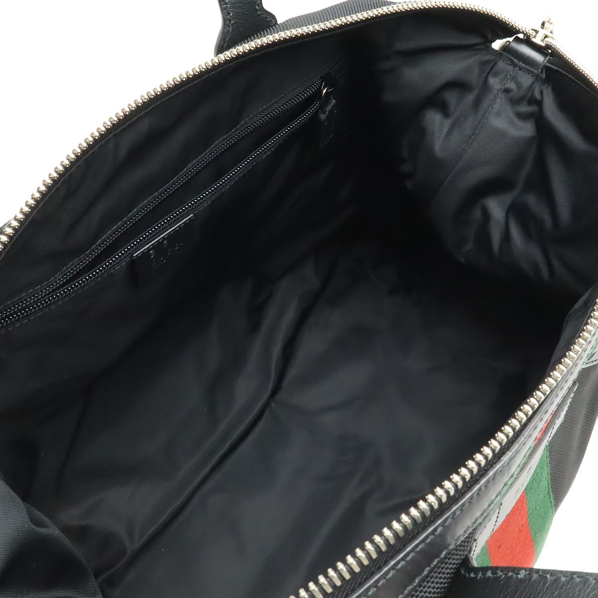 Gucci Web Stripe Sherry Line Tote Large Shoulder Bag Nylon Leather Black — view 6