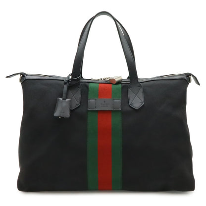 Gucci Web Stripe Sherry Line Tote Large Shoulder Bag Nylon Leather Black