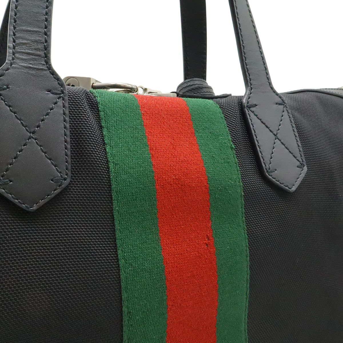 Gucci Web Stripe Sherry Line Tote Large Shoulder Bag Nylon Leather Black — view 8