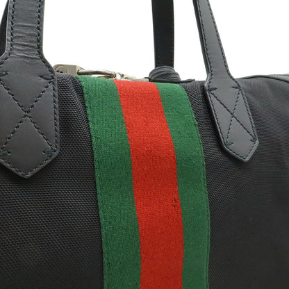 Gucci Web Stripe Sherry Line Tote Large Shoulder Bag Nylon Leather Black — view 8