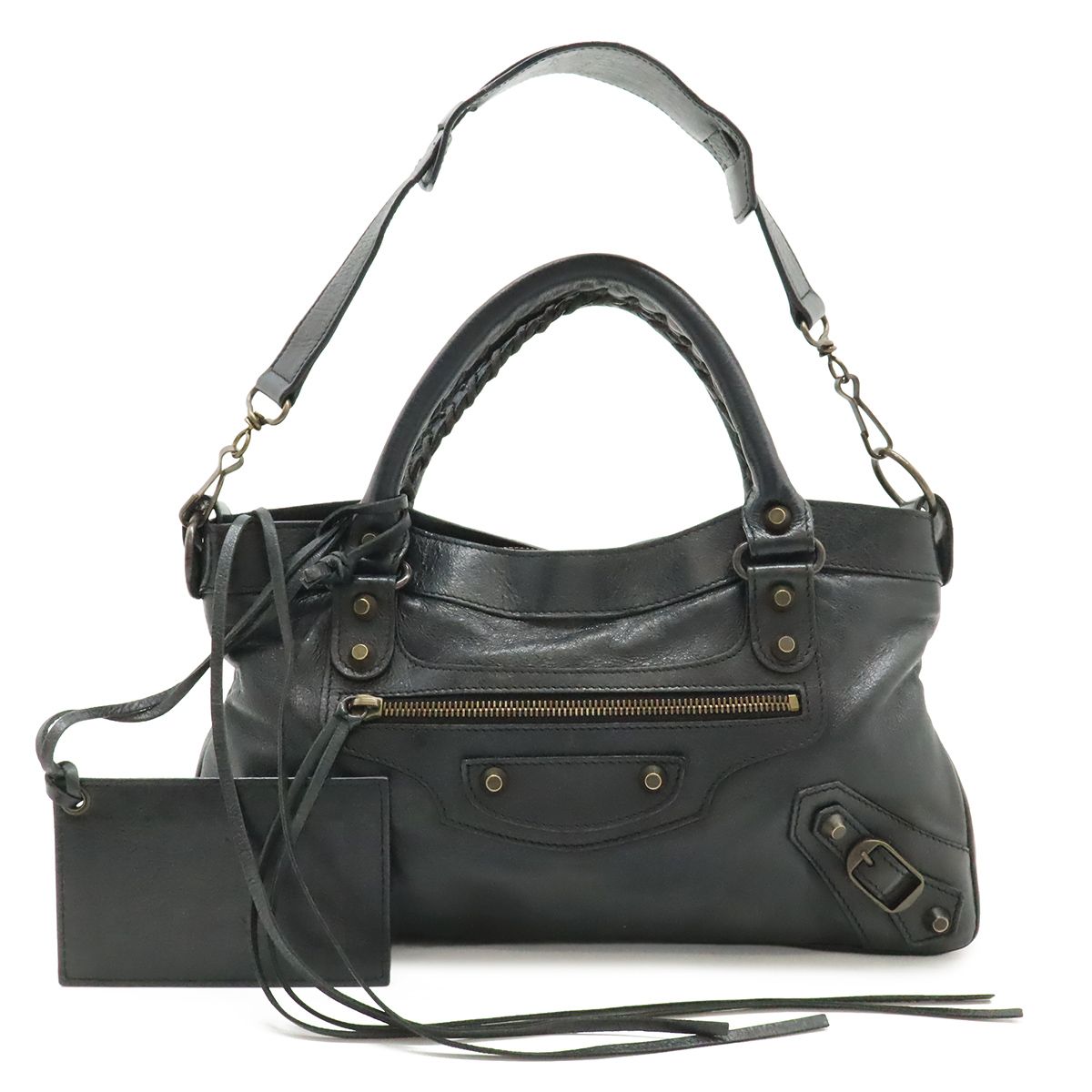Balenciaga the First 2-Way Shoulder Bag Leather Black with Mirror