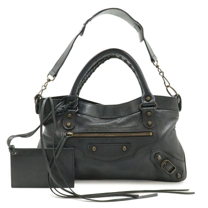 Balenciaga the First 2-Way Shoulder Bag Leather Black with Mirror