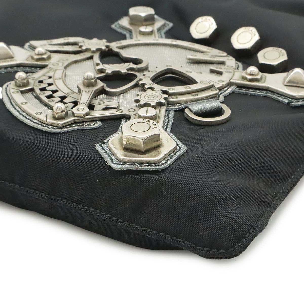 Prada Skull Shoulder Bag Crossbody Motif Studs Nylon Nero Black Domestic — view 3