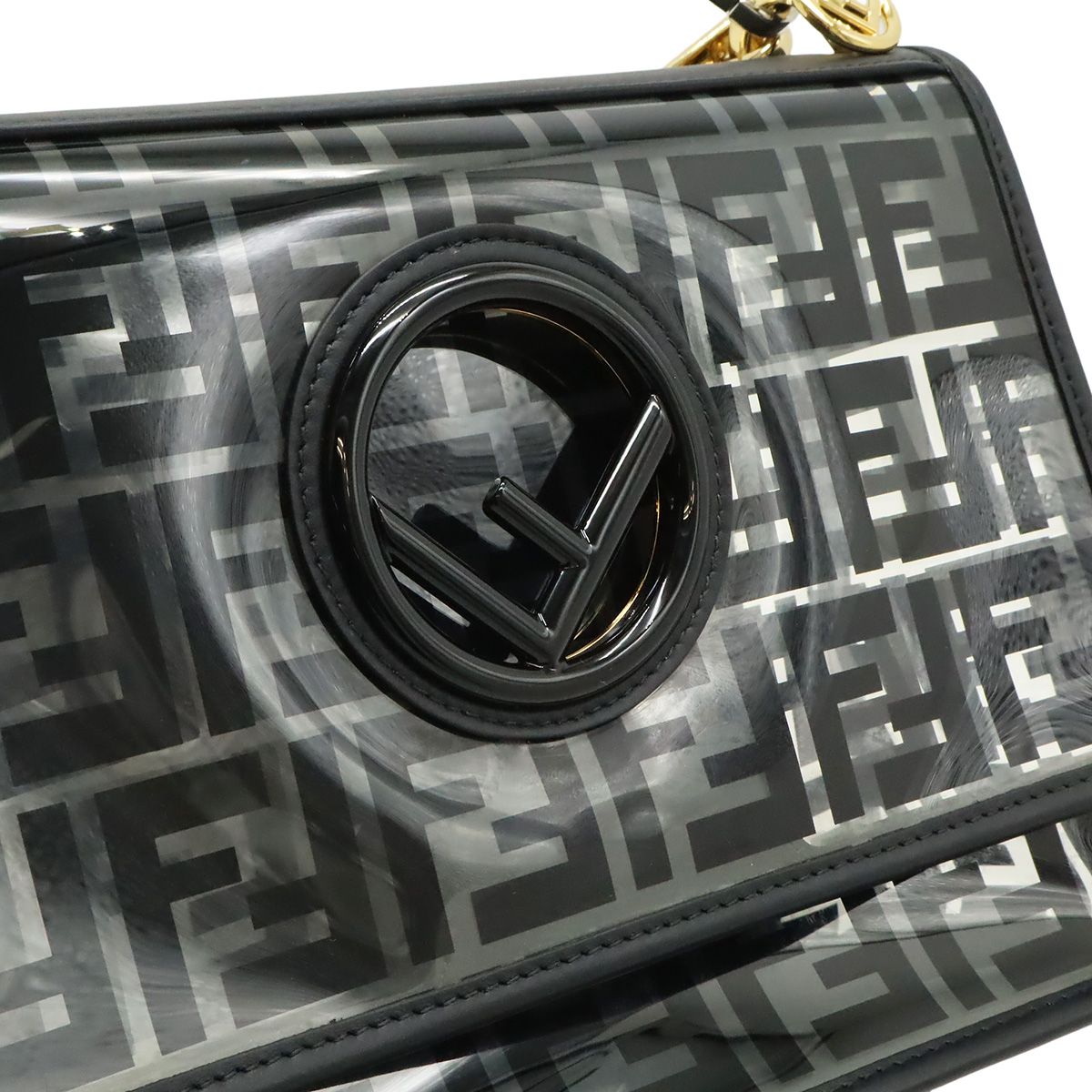 Fendi Canaif Zucca Pattern Shoulder Bag 2-Way Vinyl Leather Black Clear — view 8