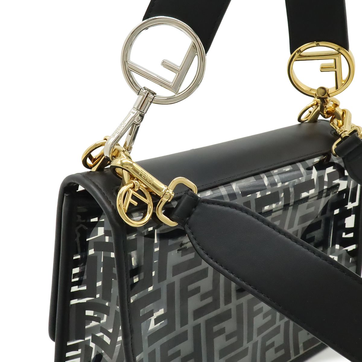 Fendi Canaif Zucca Pattern Shoulder Bag 2-Way Vinyl Leather Black Clear — view 4