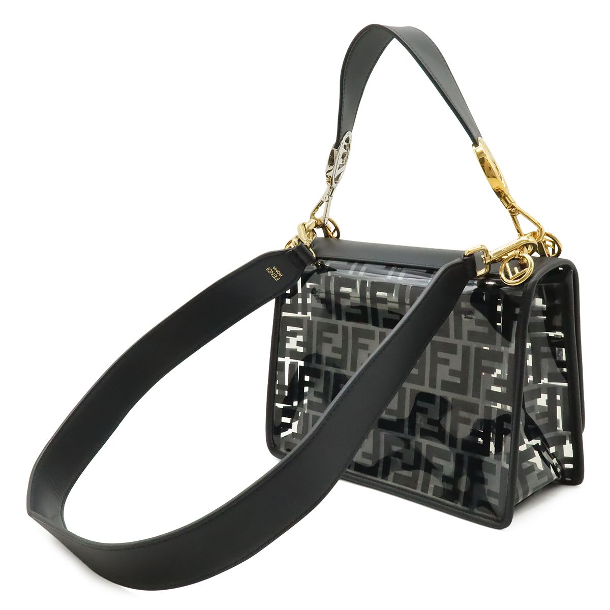 Fendi Canaif Zucca Pattern Shoulder Bag 2-Way Vinyl Leather Black Clear — view 2