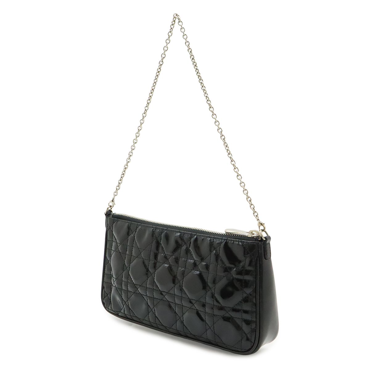 Dior Cannage Chain Shoulder Bag Patent Leather Black Silver — view 2